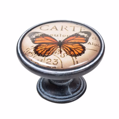 Bouton de meuble zamac diamètre 37 mm oxydé decapé papillon 1 lot de 12 piéces