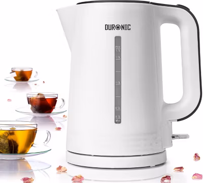 EK17 WE Bouilloire électrique 2200W Capacité 1,7L Chauffe rapide Base 360 Arrêt automatique Couvercle rabattable Duronic