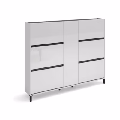 Meuble à chaussures Daskildse, Meuble à chaussures, Armoire d&rsquo;entrée polyvalente, 169x25h136 cm, Blanc brillant