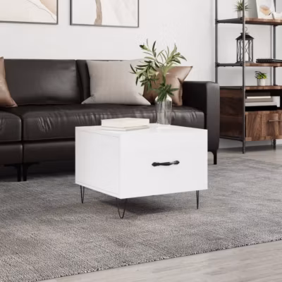 vidaXL Table basse blanc brillant 50x50x40 cm bois d&rsquo;ingénierie 829384