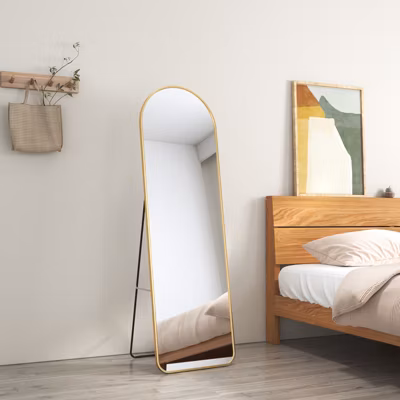 EMKE Grand miroir intégral avec cadre en aluminium doré, 147 x 45 cm, sur pied ou mural