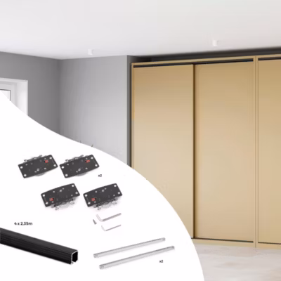 Emuca Kit de ferrures pour Flow2 2 portes coulissantes et à fermeture souple avec rails encastrés 2,35m, panneaux non inclus,