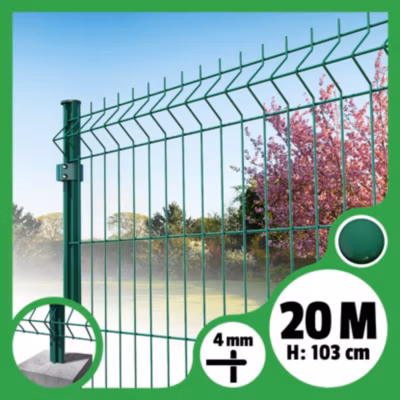 Kit grillage rigide poteaux ronds – longueur 20 mètres – 103 cm, Vert, A sceller