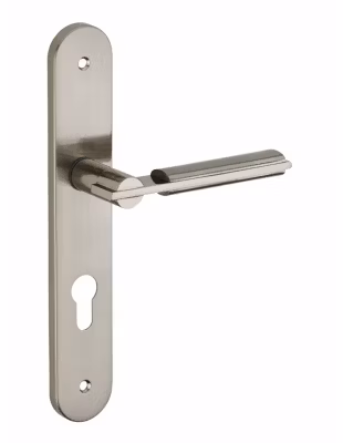 Ensemble de poignées pour porte d&rsquo;entrée Gaia trou de cylindre, carré 7mm, entr&rsquo;axes 195mm, nickelé brossé – THIRARD
