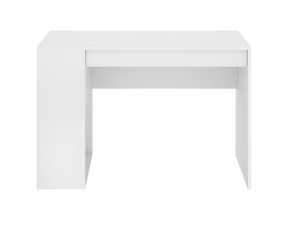 Meuble de bureau, table de bureau en bois mélaminé avec 1 étagère et 1 tiroir coloris blanc