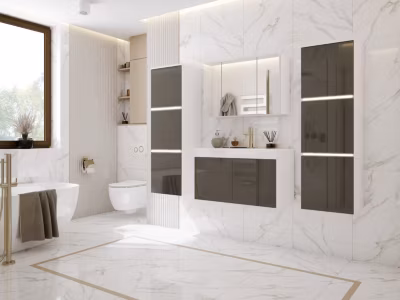 Ensemble Meuble Salle De Bain, Blanc Mat, Gris Brillant, 160 X 130 Cm