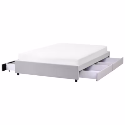 Lit avec tiroirs de rangement sans tête de lit Tissu PRADES 140 x 200 cm Gris clair