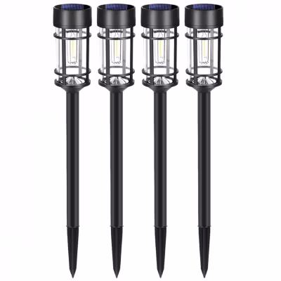 Lot de 4 lampes solaires extérieures, éclairage LED – Noir – Linxor