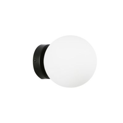 Applique Murale avec Globe Rond en Verre Opale Blanc et Aluminium Noir LUNAR E27 G45 pour Couloir Chambre