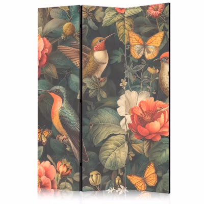 Paravent -Fleurs Oiseaux et Papillons – Illustration colorée