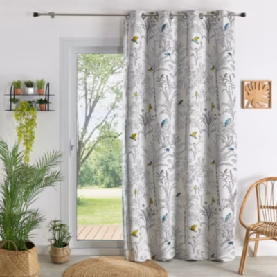 Rideaux Jacquard imprimé floral et perroquets (140×260 cm – Bleu)