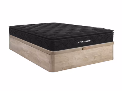 Ensemble 140 x 190 cm sommier coffre naturel clair + matelas ressorts ensachés surmatelas intégré ép.28cm – BLACK DREAM de YSMÉE