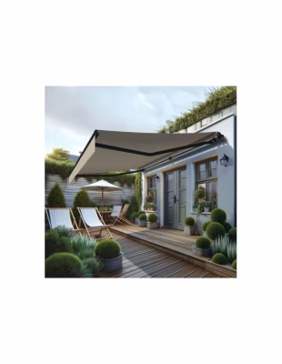 Store banne monobloc MEILE 4,80 x 3,00m (Manuelle – Beige – Gris anthracite)