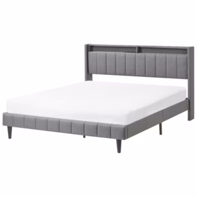 Lit avec LED Tissu BEAULIEU 160 x 200 cm avec rangement avec port USB Gris foncé