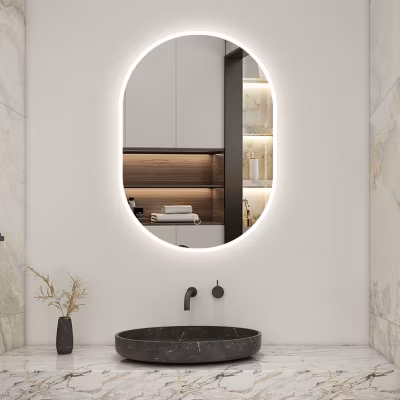 Miroir de salle de bain ovale 50×80 cm, anti-buée + mémoire + dimmable, AICA SANITAIRE