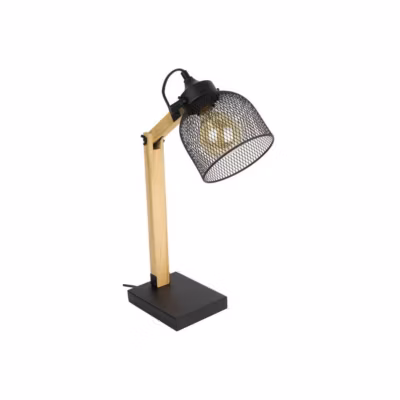 Lampe de bureau style industriel métal et bois Noir