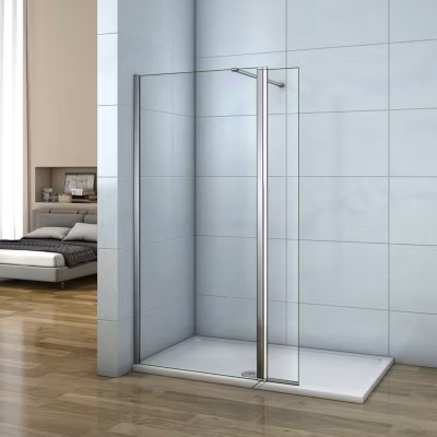 Paroi de douche à l&rsquo;italienne fixe 110x200cm – avec volet pivotante 40cm – barre stabilisateur 140cm – 8mm verre anticalcaire