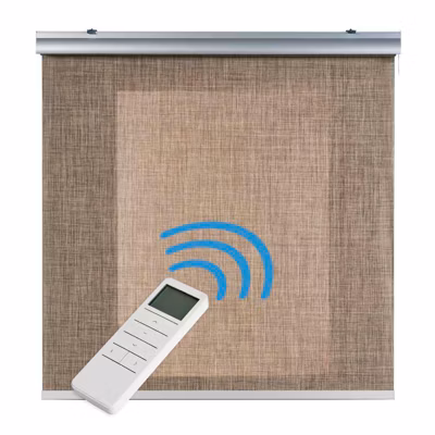 Store motorisé Screen tissu technique avec moteur, batterie, commande, finitions alu, isolationBrun 140 x 250cm