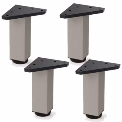 4 un. Pied carré pour meuble en aluminium 40x40mm hauteur 150mm inox mat avec régulateur de nivellement