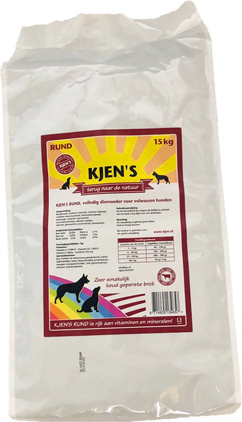 Croquettes pressées pour chien Kjen&rsquo;s au bœuf 15 kg – Chien