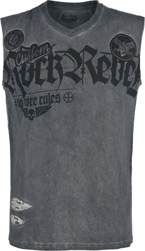 Débardeur gris Rock Rebel by EMP avec délavage et imprimé Homme – S