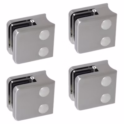 4 x Pince à verre pour tube diam. 42,4 modèle 01 – Ep. verre 10 mm – Inox 304 brossé GR320