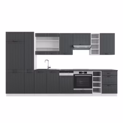 Vicco Cuisine Anthracite maison de campagne/blanc 355cm avec armoire haute, sans PT