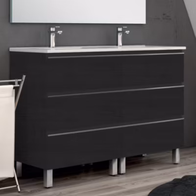 Meuble de salle de bain 140cm double vasque – 6 tiroirs – sans miroir – PALMA – ebony (bois noir)