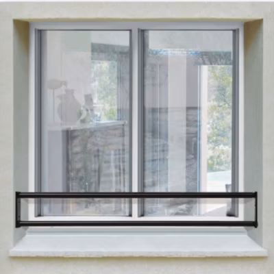 Barre d appui 2 lisses pour fenêtre 130 cm cote tableau , acier rond d40 mm , prépeinte noir , fixation platine réglable
