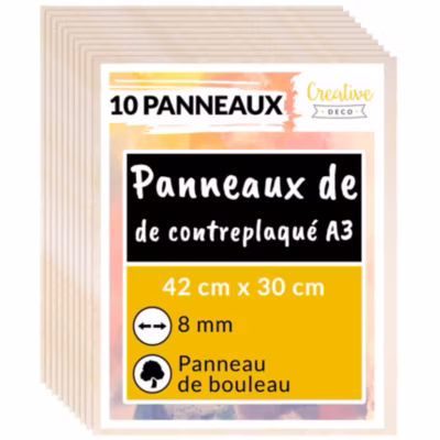 Creative Deco 10 x A3 Contreplaqué 420 x 300 x 8mm (+/-0,5mm) – Bois Brut Bouleau – Panneau Découpe Laser – Pyrogravure Gravure