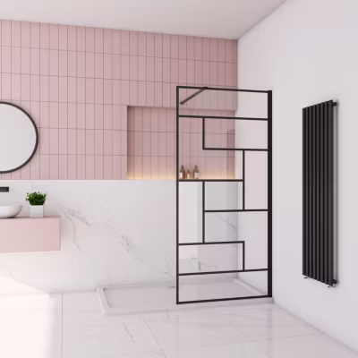 Paroi de douche à l&rsquo;italienne 90x200cm avec barre de fixation carrée 90cm,8mm verre anticalcaire,style atelier – Noir mat