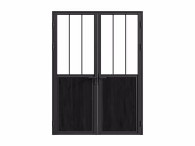 Bloc porte réversible à deux battants en aluminium et verre trempé style atelier – 2 x H204 x L83 cm – Noir – ERMELO