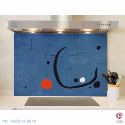 Crédence cuisine fond de hotte Inspiration surréalisme bleu – Verre trempé – L 90 cm x H 60 cm – MaCrédenceDéco