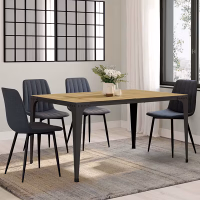 Table à manger rectangle NELLY 8 personnes bois et noir design industriel 150 cm