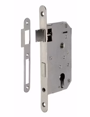Boitier de serrure encastrable à cylindre pour porte d&rsquo;entrée, droite, axe 50mm, bouts ronds, inox – THIRARD