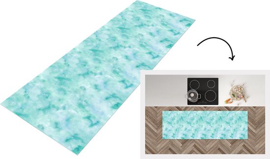Coureur de cuisine – Coureur de cuisine – Aquarelle – Motifs – Turquoise – Aqua – 150×50 cm – Vinyle de coureur de cuisine