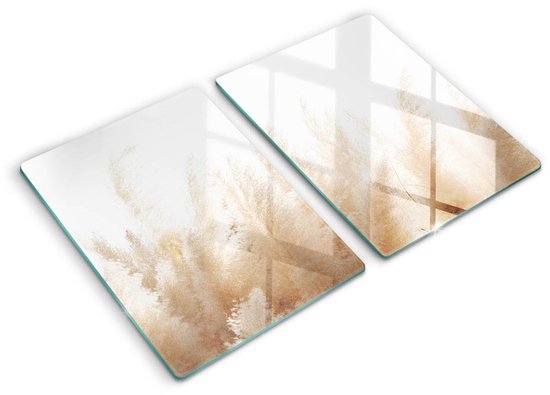 Crédence de Cuisine Wallfluent – Glas beige pour plaque de cuisson – Set de 2 (40 x 52 cm) – Glas herbes de la pampa – Fleurs et plantes – Rectangulaire