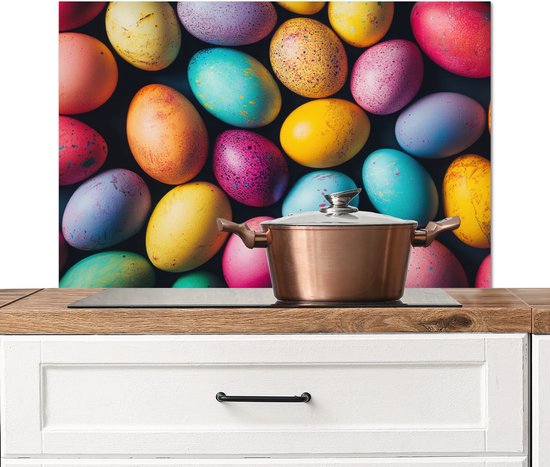 Crédence de Cuisinière en Aluminium 100×50 cm – Panier – Oeufs – Rose – Écran Pare-éclaboussures pour Plaque de Cuisson – Protection Murale