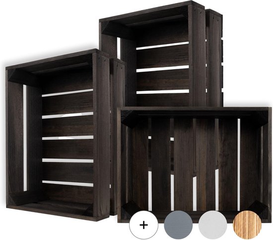 Creative Deco 3 x Boîte Décorative en Bois Naturel Zwart | 40 x 30 x 15 cm | Panier en bois | Rangement cadeau Décoration bricolage DIY Documents Jouets Outils