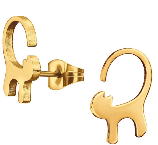 CS Joy – Boucles d&rsquo;oreilles chat chat – Acier chirurgical – 7 x 11 mm – Plaqué or IP/PVD