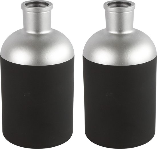 Countryfield Fleurs/ Vase Deco – 2x – noir/argent – verre – 14 x 26 cm
