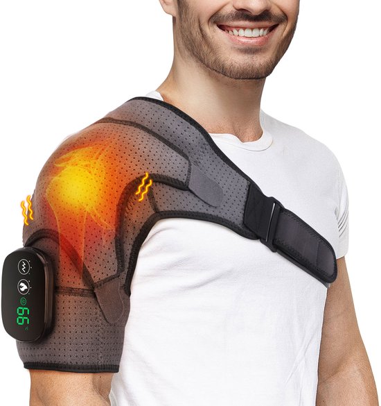 Coussins de massage chauffants sans fil pour les épaules – Bandeau pour épaule avec 3 niveaux de chaleur et de vibration réglables, commande écran tactile et batterie 5000mAh – S&rsquo;adapte à l&rsquo;épaule gauche/droite pour unisexe