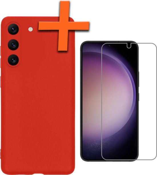 Coque Samsung S23 Plus Coque arrière en Siliconen avec protection d&rsquo;écran Coque Samsung Galaxy S23 Plus Silicone – Rouge