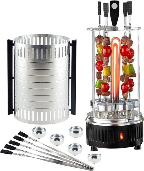 Core® Kebab Grill – Grill Vertical Incluant 5 Brochettes à Kebab – Grill Donneur Avec Bacs de Récupération – Argent – 25 cm x 25 cm x 50 cm