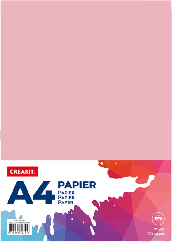 CREAKIT Carton A4 – 25 feuilles – Artisanat pour Enfants et Adultes – Papier à dessin pour Enfants – 150 grammes – Papier craft – Papier coloré – Rose