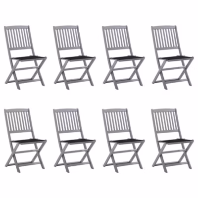 Chaises pliables d&rsquo;extérieur lot de 8 et coussins Bois d&rsquo;acacia vidaXL