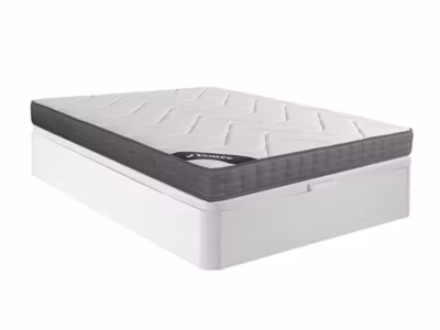 Ensemble 140 x 190 cm sommier coffre blanc + matelas ressorts ensachés 5 zones accueil mémoire de forme ép.23cm – BABYLONE de