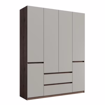 Armoire NUBIA 180 cm noyer et gris  6 portes battantes avec 2 tiroirs