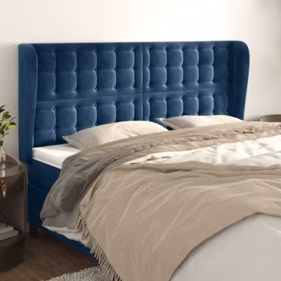 vidaXL Tête de lit avec oreilles Bleu foncé 203x23x118-128 cm Velours3118460