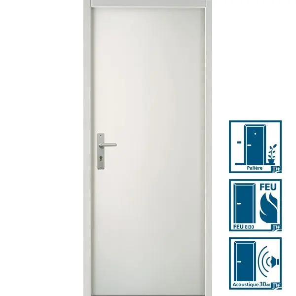 Bloc-porte PLAN à chant droit – Palière EI30 30dB Ame feu et acoustique avec raidisseur – Huisserie PERF+ 66 x 54MM – Serrure 3 point – poussant droit – 204 x 83CM